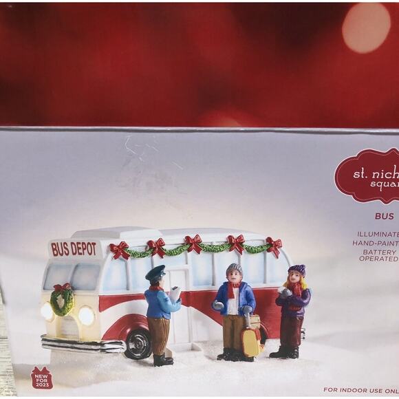 Village Bus St Nicholas Square Village Headights Light Up New Illuminating NIB - Picture 4 of 7